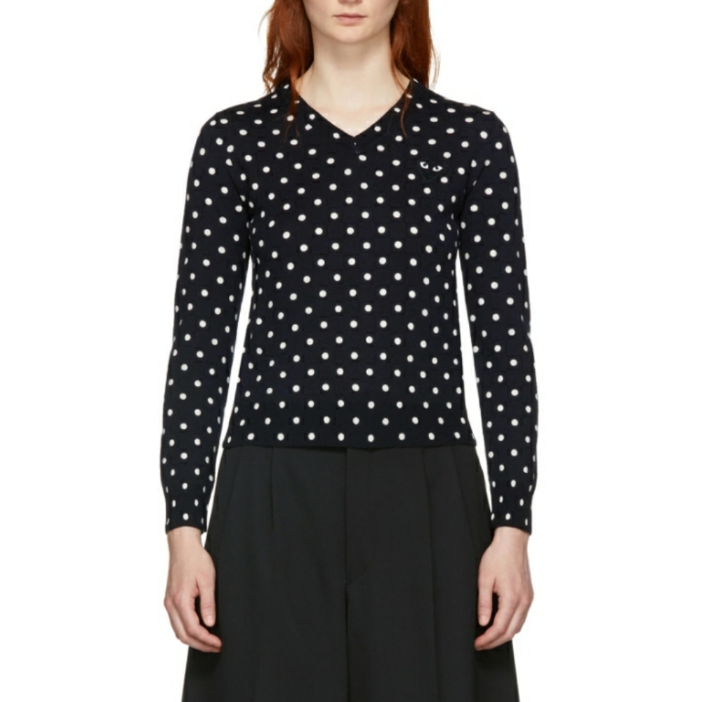 CDG PLAY Black Polka Dot V-Neck Sweater
